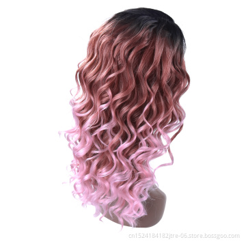 Japanese fiber three tone color 1b pink C side part curly lace front wig